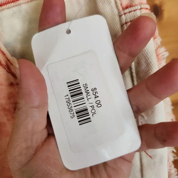 POL 💜 NWT Acid Wash Red White Straight Crop Distressed Jeans Grunge Boho S X24" - Picture 5 of 13